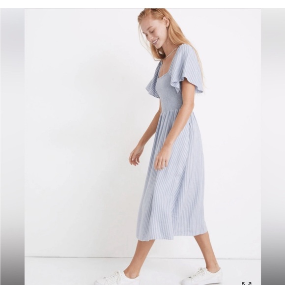 Madewell Blue Striped Midi Dress - Picture 4 of 14